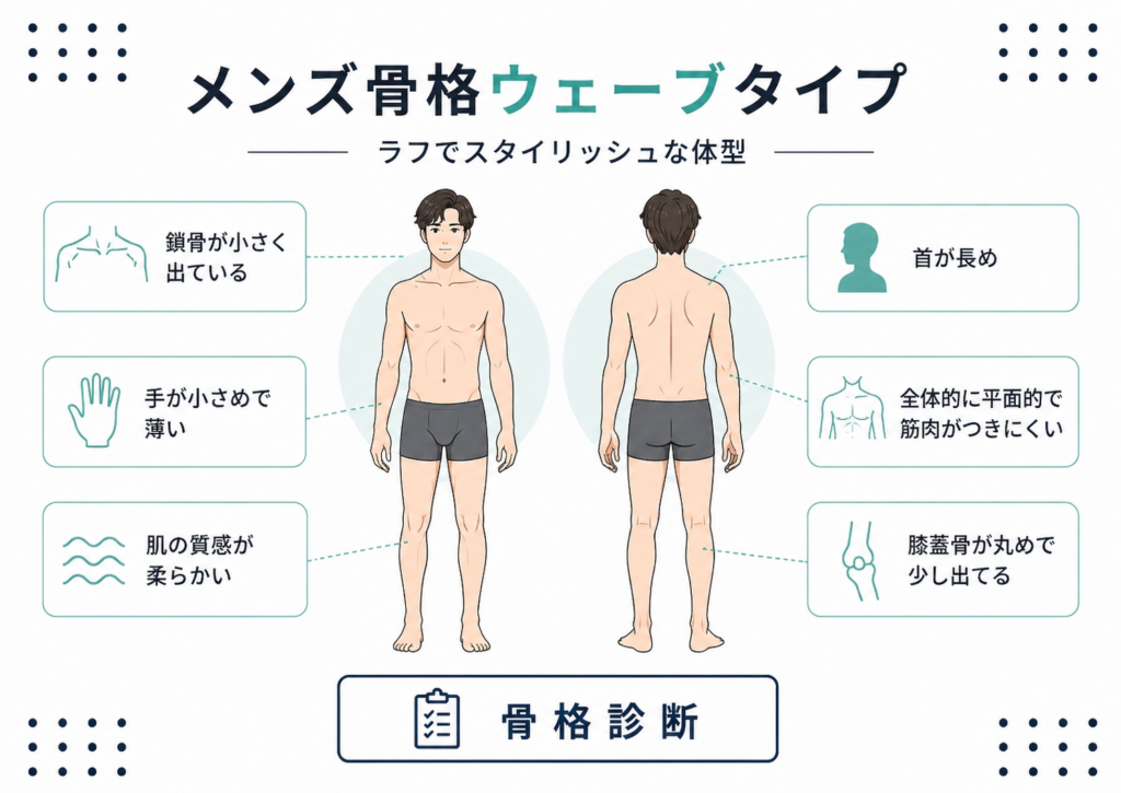 メンズ骨格ウェーブタイプの体型特徴｜華奢で柔らかい体つき・筋肉がつきにくい特徴