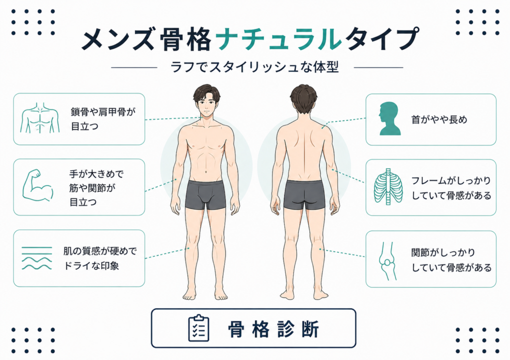 メンズ骨格ナチュラルタイプの体型特徴｜骨格フレームがしっかりした体・関節が目立つ特徴