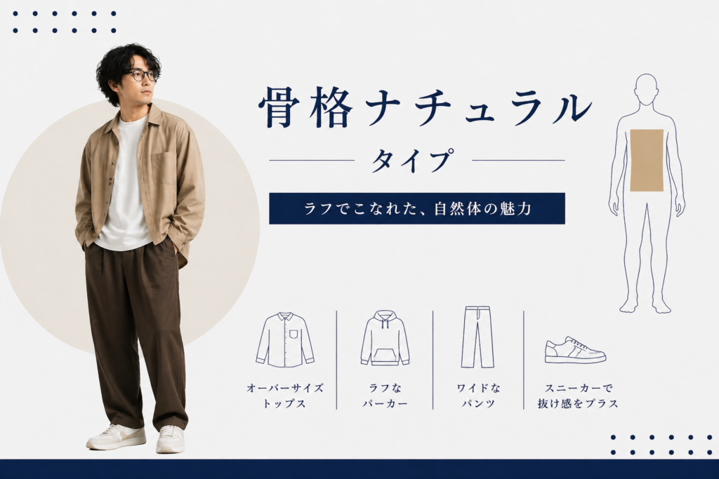 メンズ骨格ナチュラルタイプの特徴と似合う服｜オーバーサイズとラフな素材でこなれ感を出すコーデ