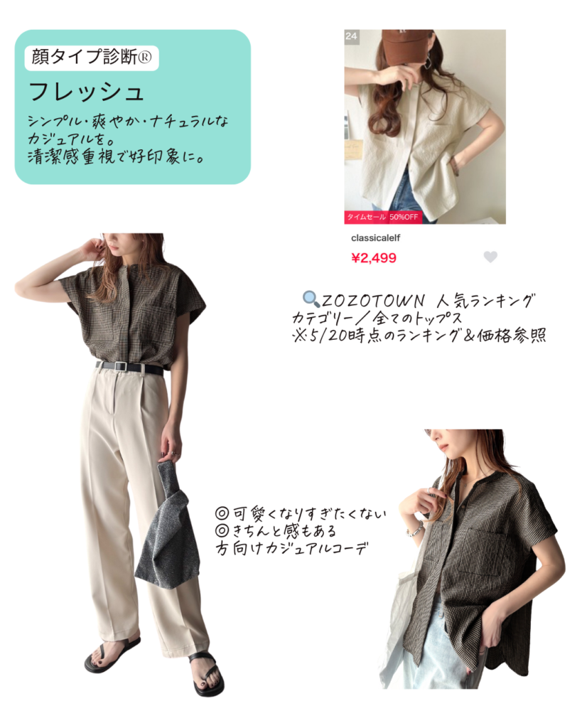 顔タイプ診断®︎ フレッシュのカジュアルコーデをアップデートする方法