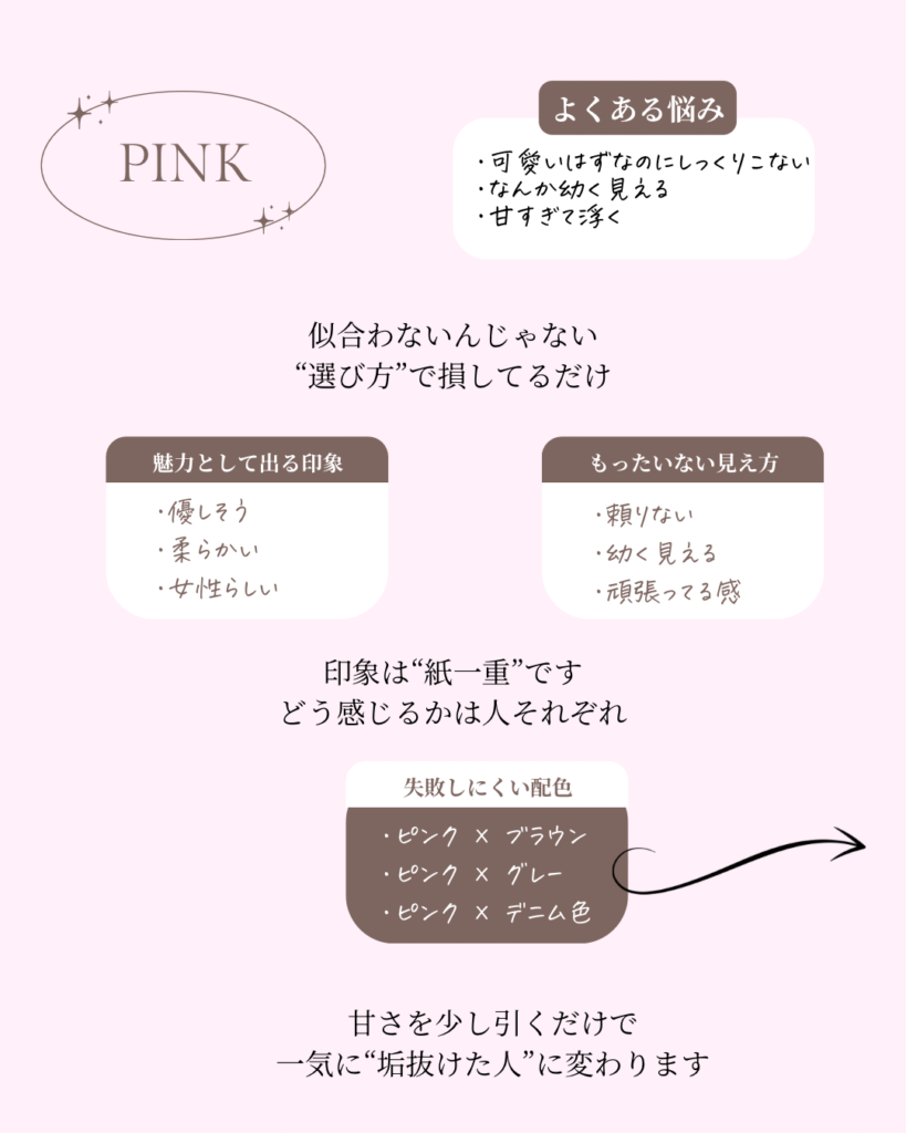 ピンクの悩みや印象