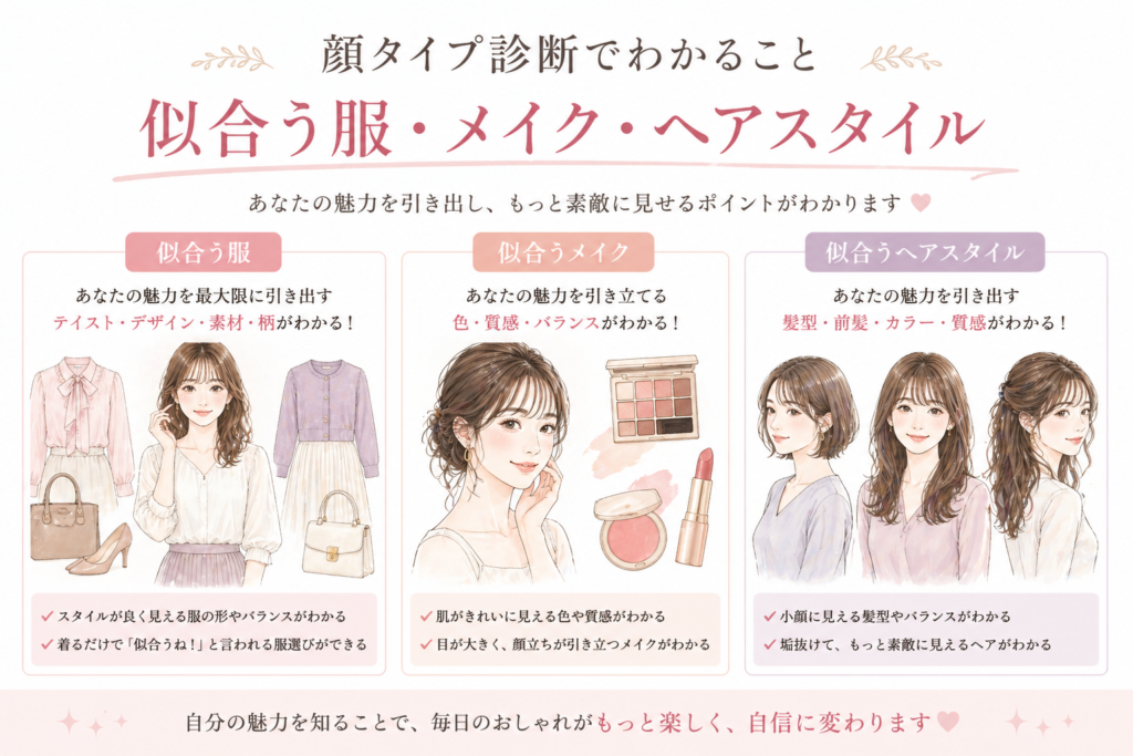 顔タイプ診断でわかること｜似合う服・メイク・ヘアスタイルのテイスト・色・髪型がわかる 
