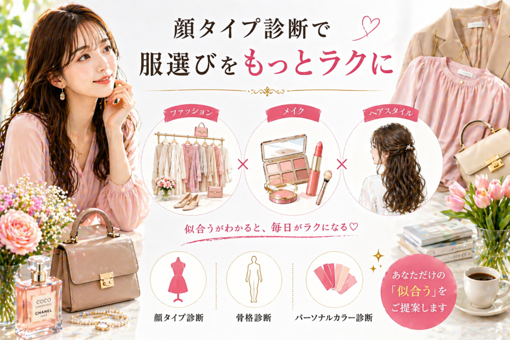 顔タイプ診断で服選びをもっとラクに｜ファッション・メイク・ヘアスタイルの似合うがわかる顔タイプ・骨格・パーソナルカラー診断 