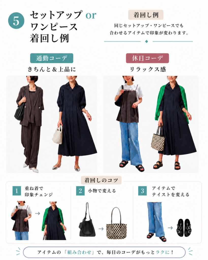 セットアップorワンピースの着回し例