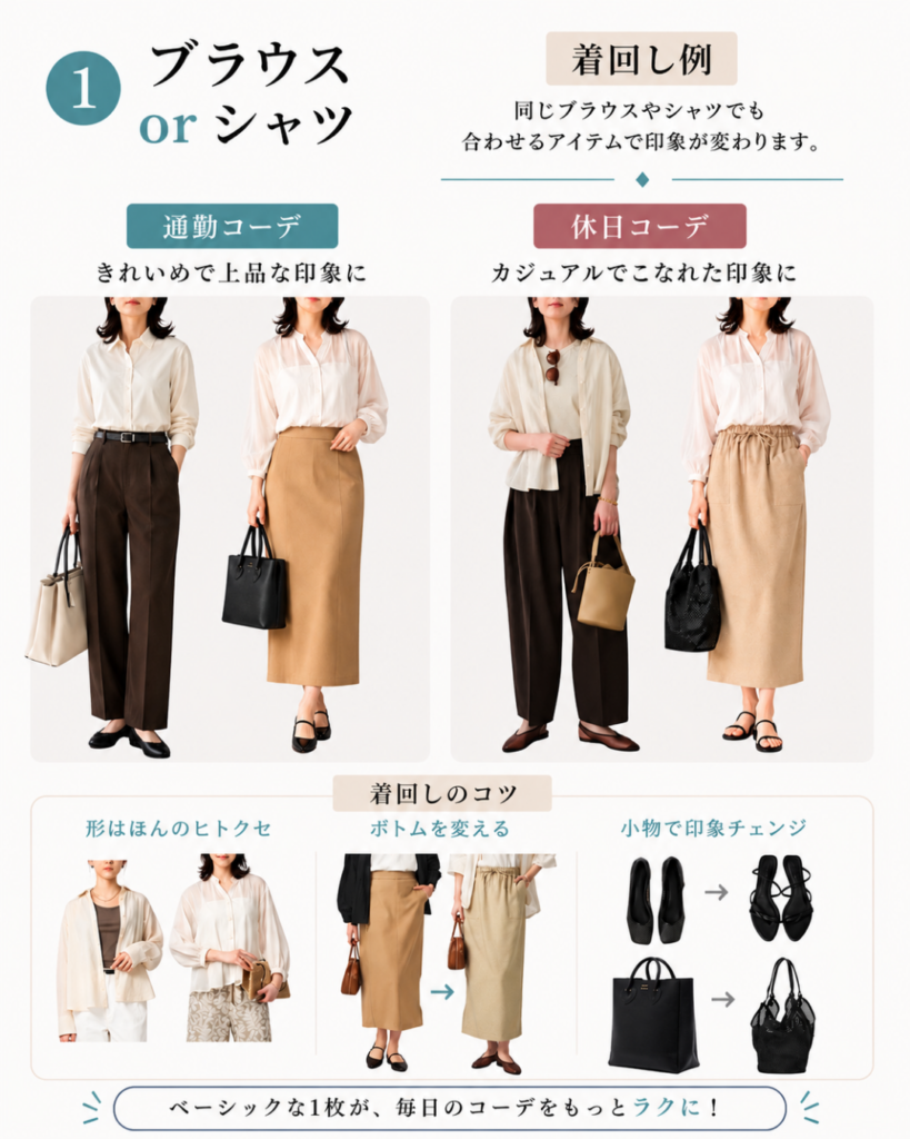 ブラウスorシャツの着回し例