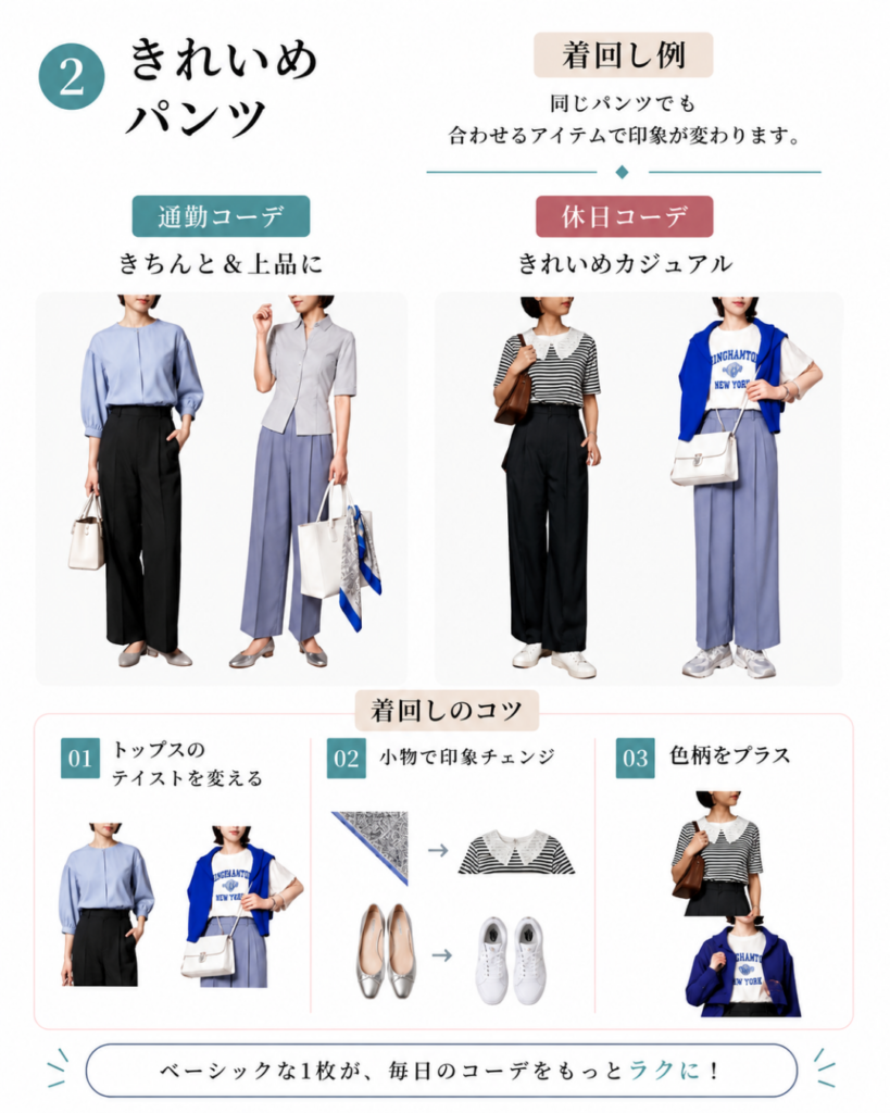 きれいめパンツの買うべき理由、選び方のコツ、避けたい例