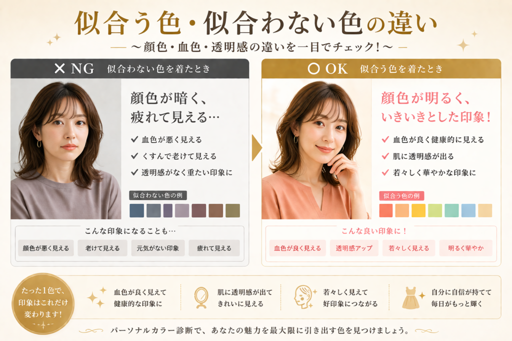 似合う色と似合わない色の比較｜顔色が明るく見えるOK例とくすむNG例