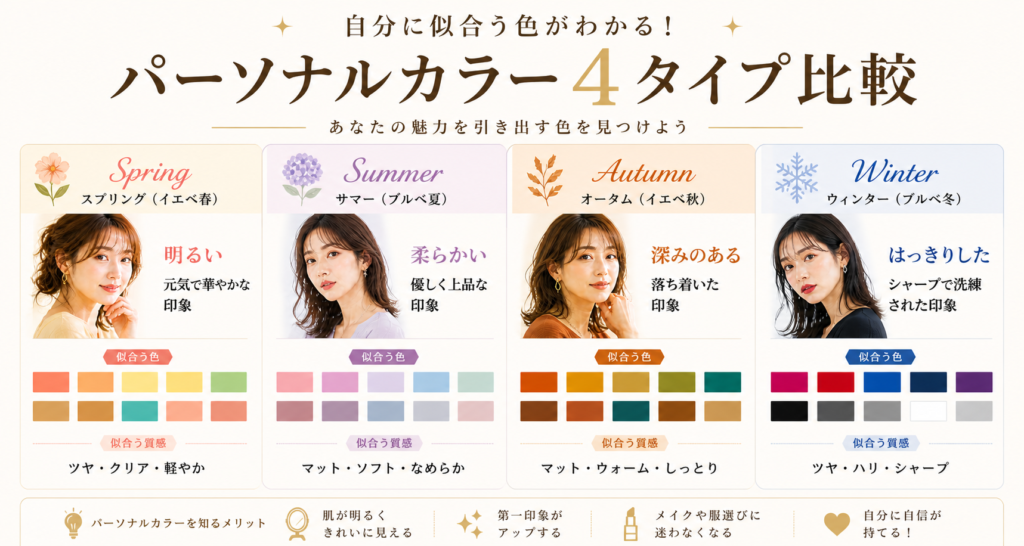パーソナルカラー春夏秋冬の違い｜似合う色・質感・印象を一覧で比較