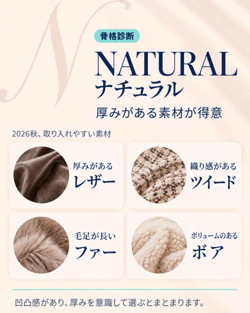 骨格ナチュラルに取り入れやすい素材